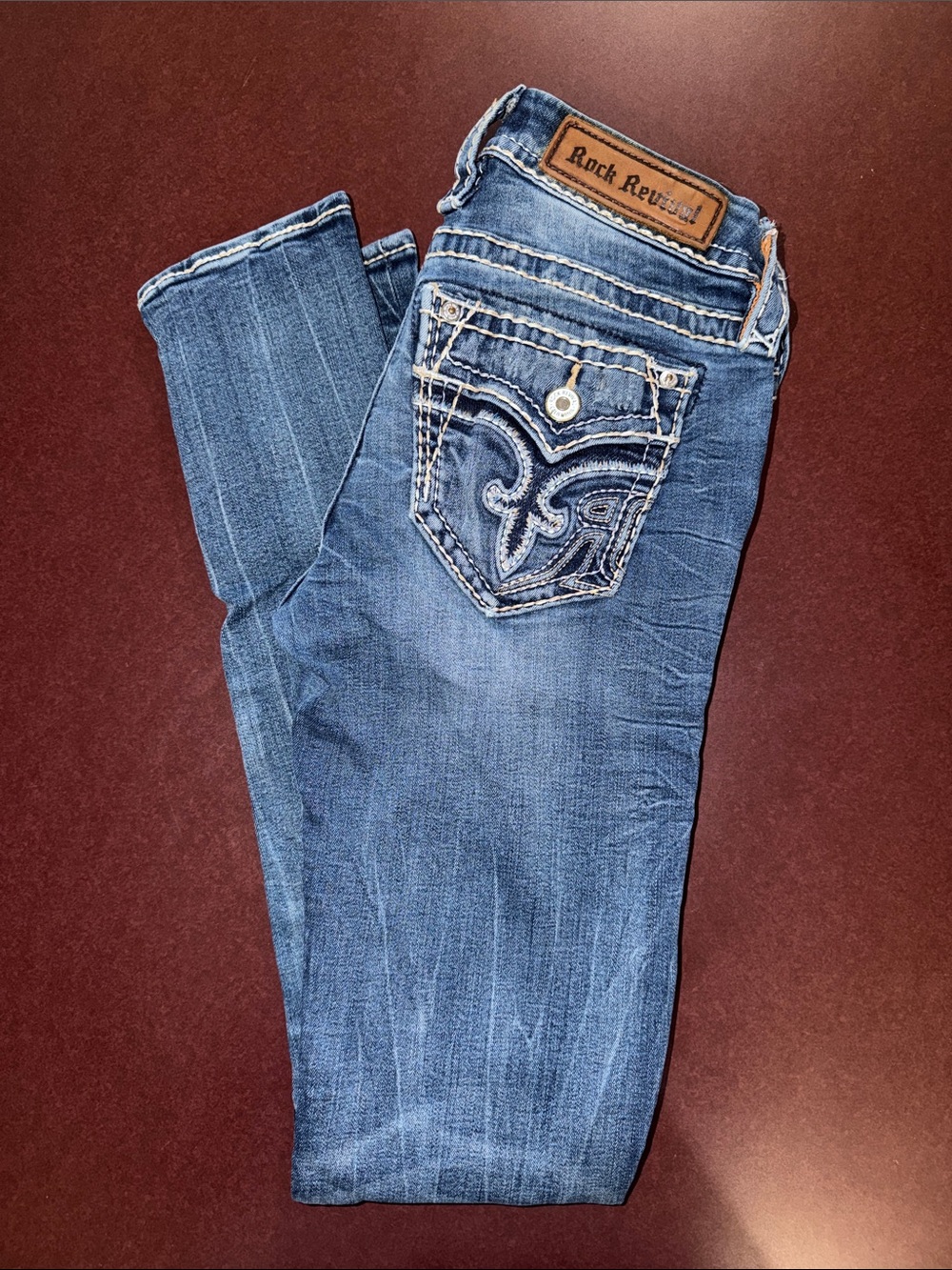 Rock Revival Women's Medium Blue Skinny Jeans with Embroidered Back Pocket